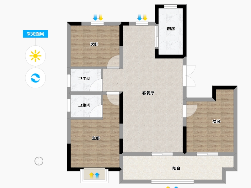 河南省-驻马店市-品盛北龙湖-99.25-户型库-采光通风