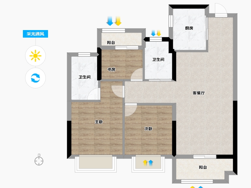 江西省-抚州市-海瑞江山城-76.00-户型库-采光通风