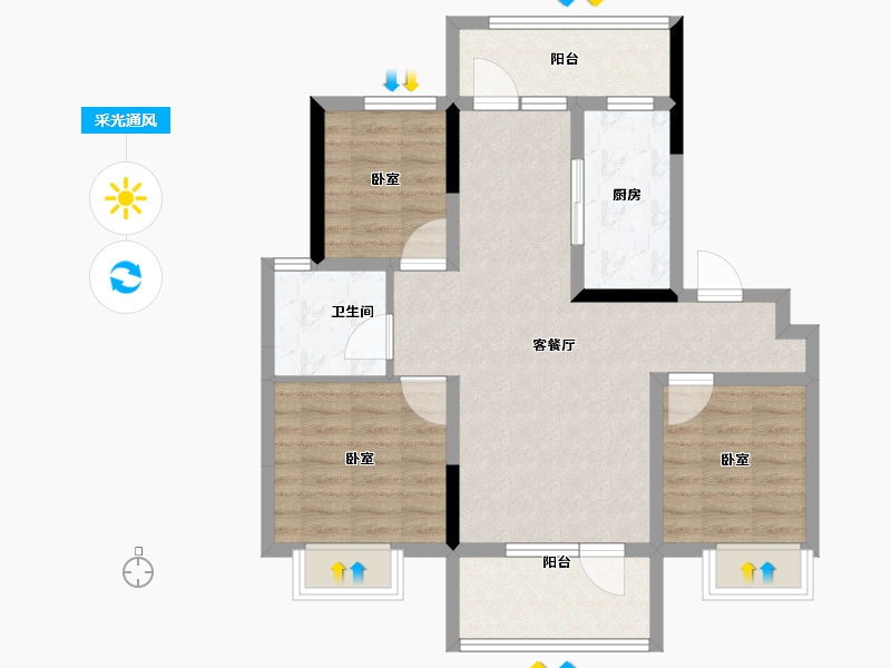 山东省-烟台市-鲁商蓬莱印象-78.40-户型库-采光通风