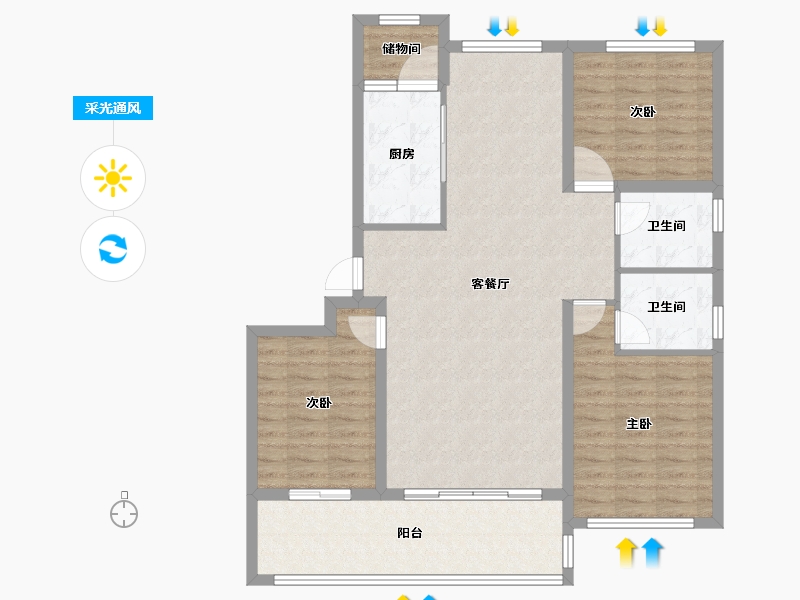 山东省-烟台市-华旗金榜城-105.30-户型库-采光通风