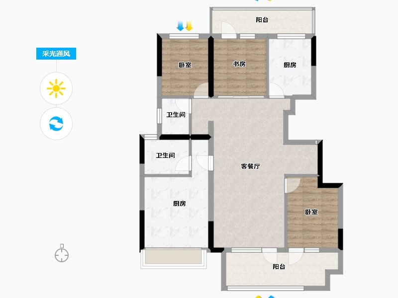 山东省-烟台市-鲁商蓬莱印象-101.60-户型库-采光通风