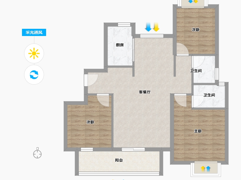 江西省-抚州市-喜乐壹号院-84.30-户型库-采光通风