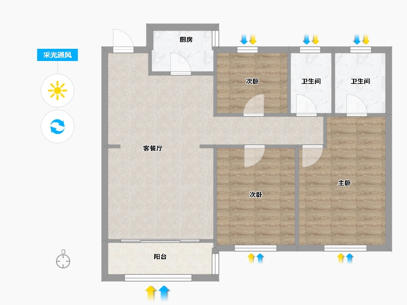 浙江省-温州市-华鸿江山壹号-83.00-户型库-采光通风