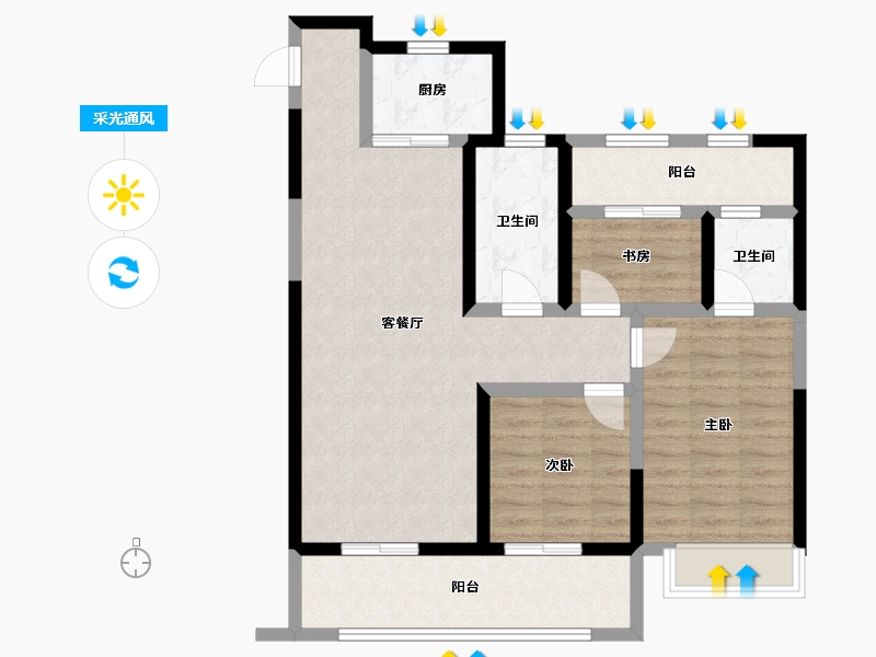 陕西省-咸阳市-龙湖上城-86.31-户型库-采光通风