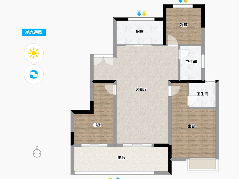 江苏省-镇江市-美的·君兰悦-97.60-户型库-采光通风