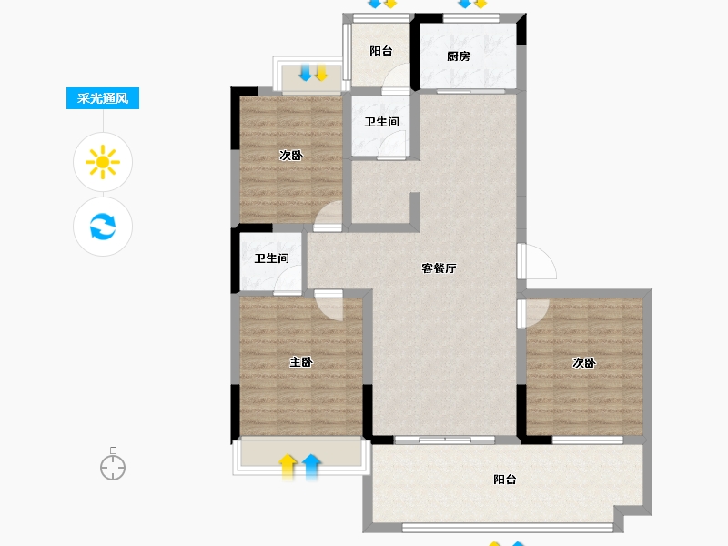 河南省-南阳市-淅川滨河府-104.93-户型库-采光通风