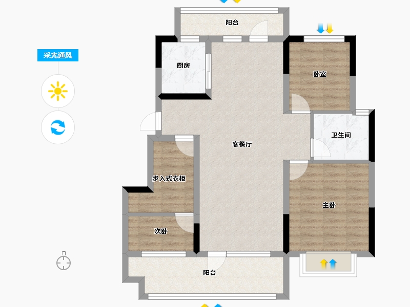 山东省-烟台市-名门福邸-89.35-户型库-采光通风