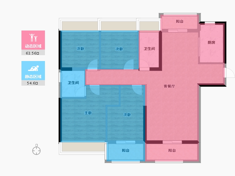 湖北省-恩施土家族苗族自治州-巴东碧桂园-105.80-户型库-动静分区