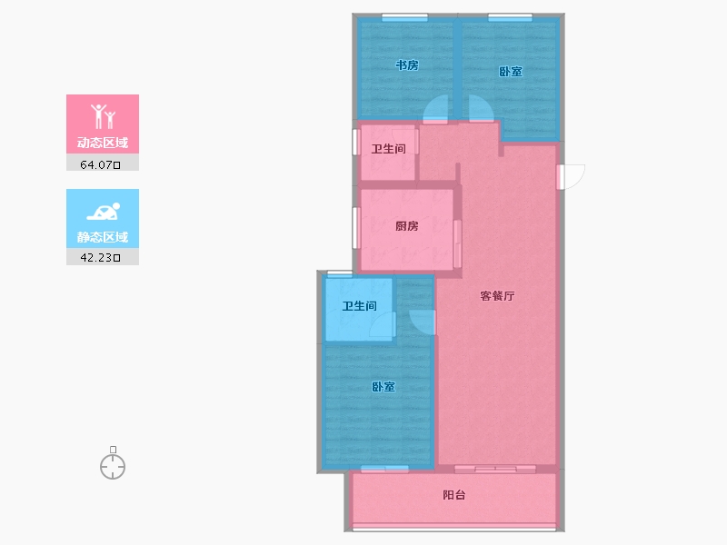 陕西省-咸阳市-朗诗渭城府-95.20-户型库-动静分区