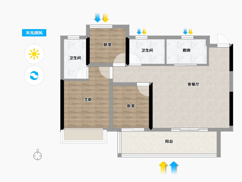 安徽省-亳州市-融创·山河大观-84.00-户型库-采光通风