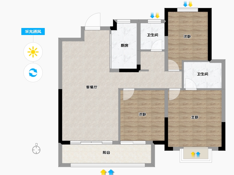 山东省-淄博市-中南高科创智花园-96.80-户型库-采光通风