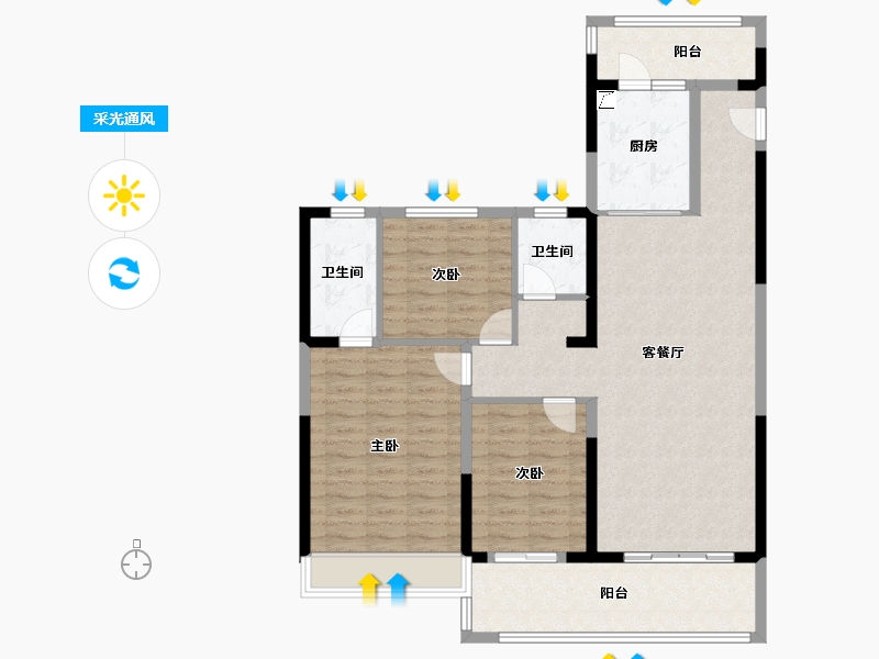 陕西省-咸阳市-日月公馆-108.81-户型库-采光通风