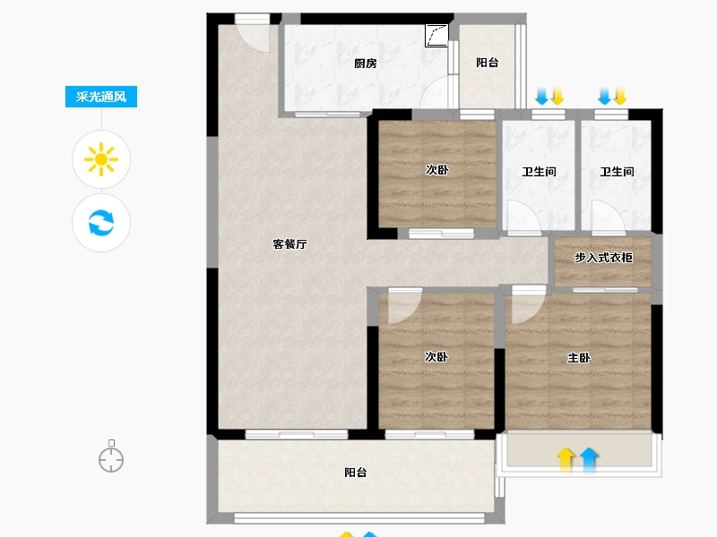 陕西省-咸阳市-日月公馆-90.41-户型库-采光通风