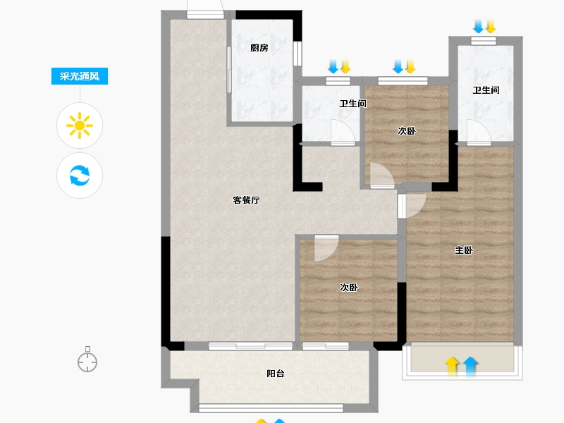 安徽省-阜阳市-建业徽创新筑-84.00-户型库-采光通风