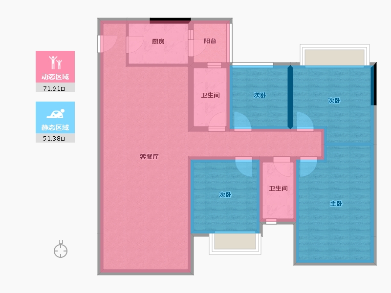 山东省-济南市-甜城国际社区-109.62-户型库-动静分区