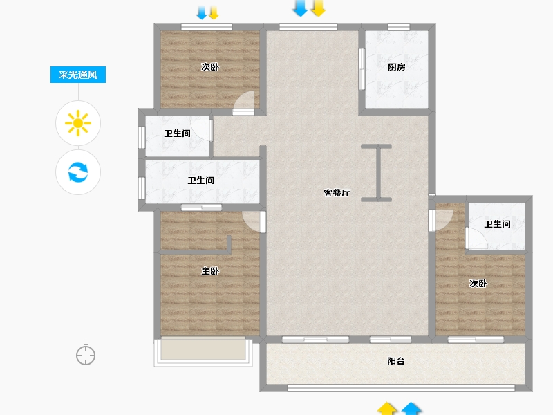 山东省-烟台市-滨湖万丽-132.00-户型库-采光通风