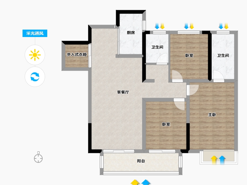 河南省-洛阳市-建业滨河珑府-95.30-户型库-采光通风