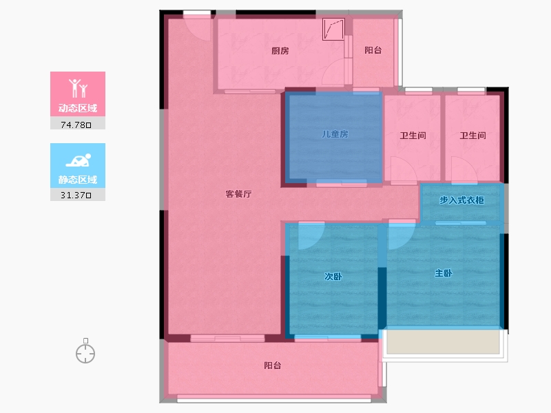 陕西省-咸阳市-日月公馆-87.53-户型库-动静分区