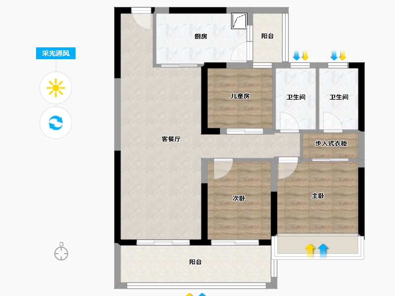 陕西省-咸阳市-日月公馆-87.53-户型库-采光通风