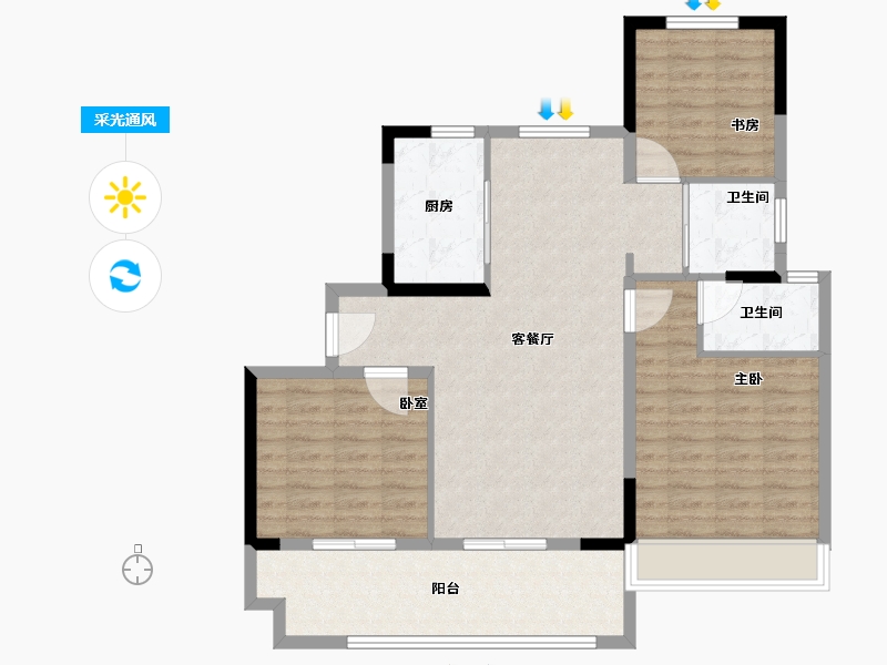 安徽省-淮北市-濉溪碧桂园-96.00-户型库-采光通风