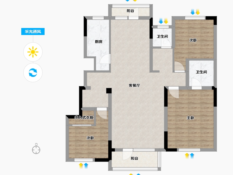 山东省-青岛市-蔚蓝天地-104.00-户型库-采光通风