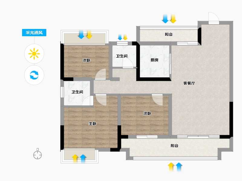 安徽省-阜阳市-建业徽创新筑-92.80-户型库-采光通风