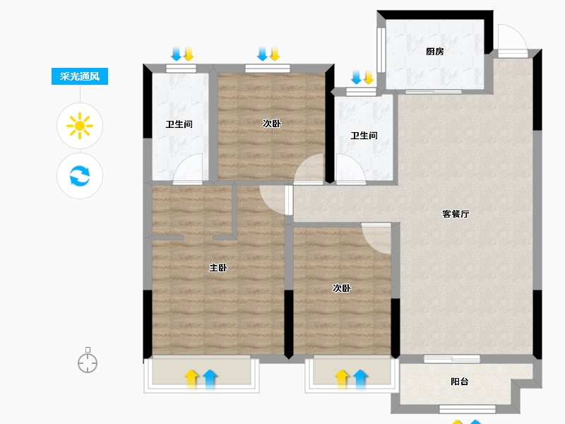 安徽省-淮北市-港利教育小镇华师城-90.50-户型库-采光通风