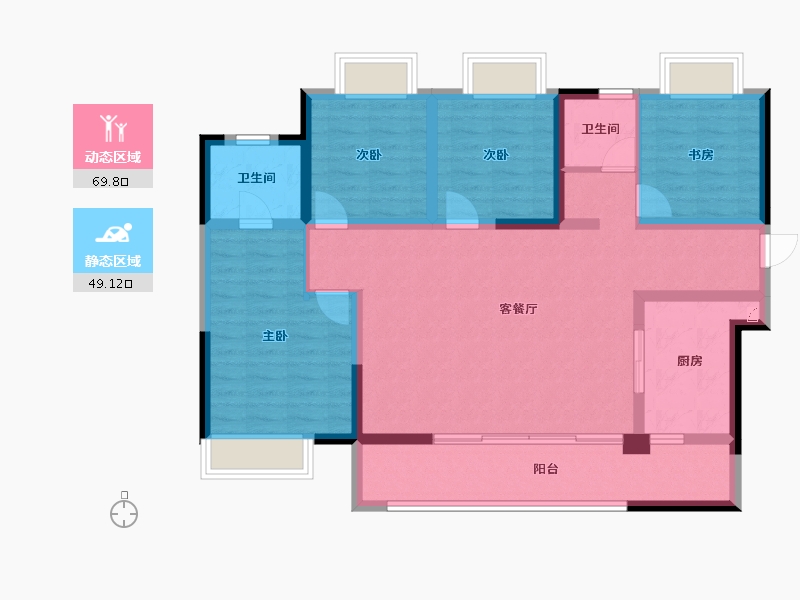 重庆-重庆市-涪陵海怡天公园九里-105.70-户型库-动静分区