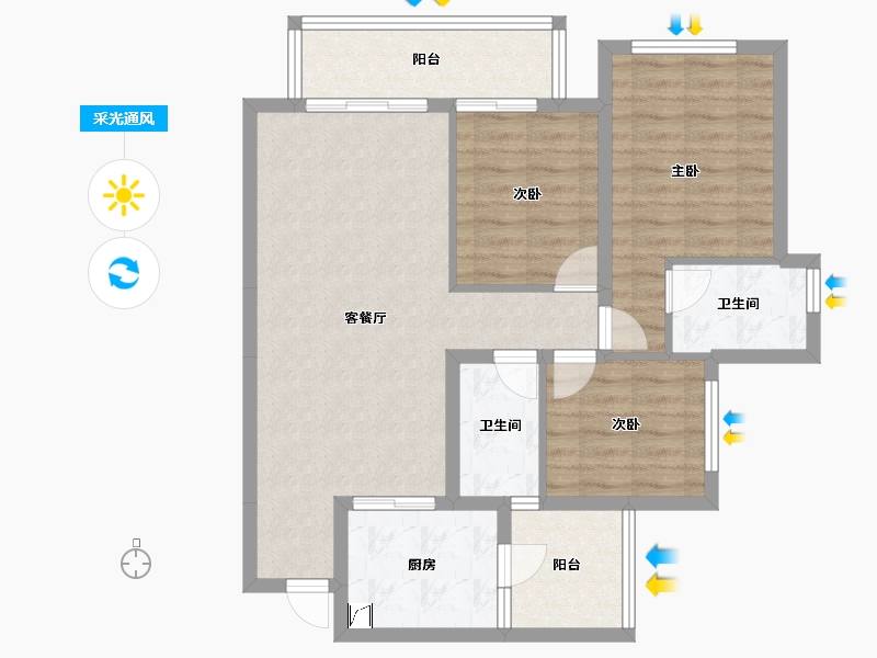 四川省-眉山市-滨江睿城-83.92-户型库-采光通风