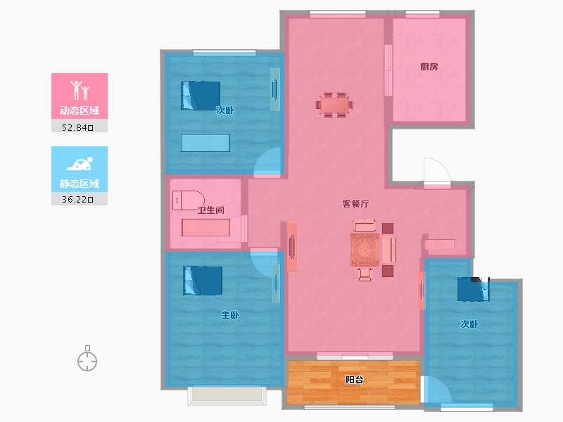 新疆维吾尔自治区-伊犁哈萨克自治州-印象江南-85.43-户型库-动静分区