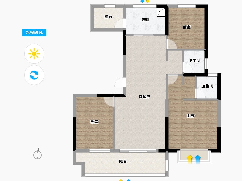 江苏省-盐城市-金科集美望湖公馆-104.00-户型库-采光通风