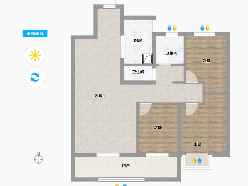 山东省-菏泽市-金府大院-85.42-户型库-采光通风