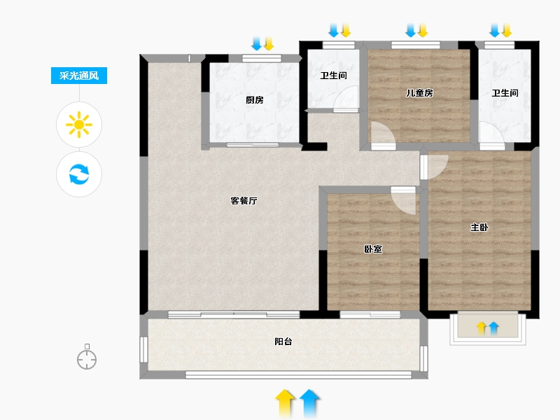 河南省-洛阳市-建业滨河珑府-105.70-户型库-采光通风