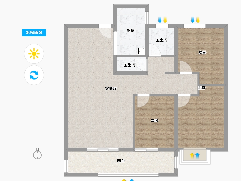 山东省-菏泽市-金府大院-85.67-户型库-采光通风