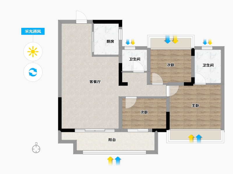 安徽省-阜阳市-建业徽创新筑-84.00-户型库-采光通风