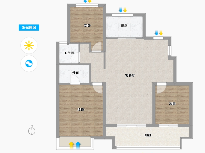 山东省-青岛市-蔚蓝天地-90.12-户型库-采光通风