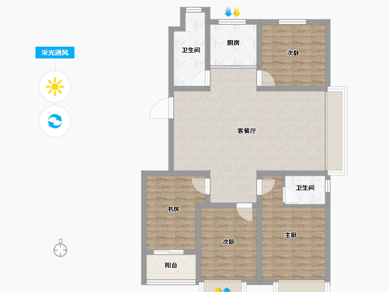 山东省-淄博市-柳泉悦府-95.99-户型库-采光通风