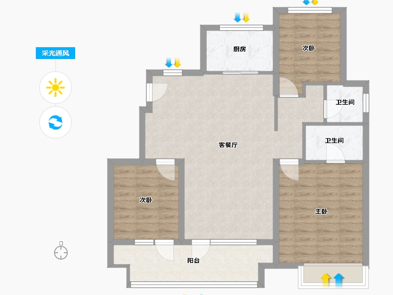 山东省-青岛市-蔚蓝天地-89.60-户型库-采光通风