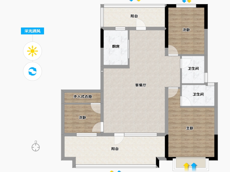 山东省-烟台市-名门福邸-111.42-户型库-采光通风