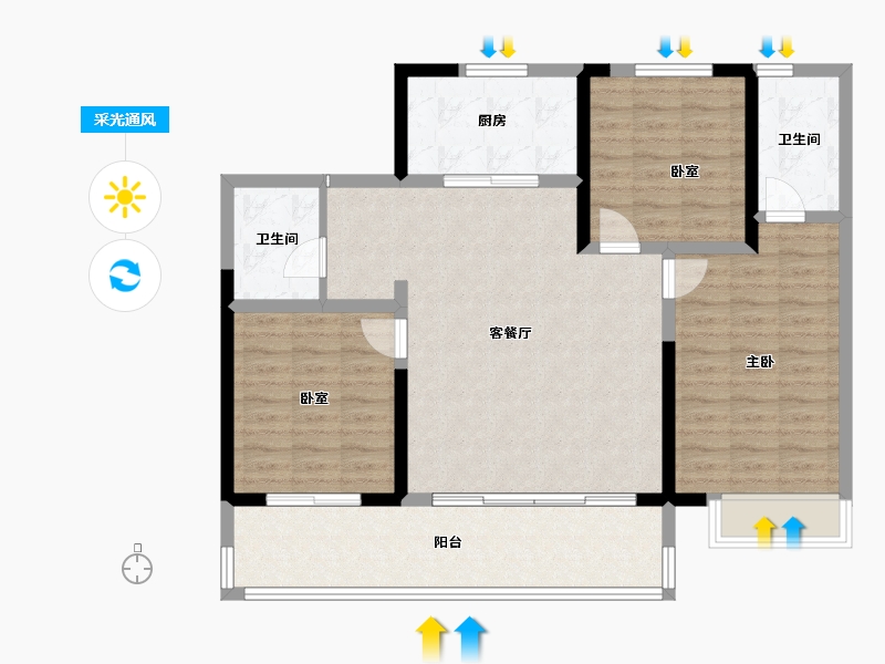 河南省-洛阳市-建业滨河珑府-102.67-户型库-采光通风