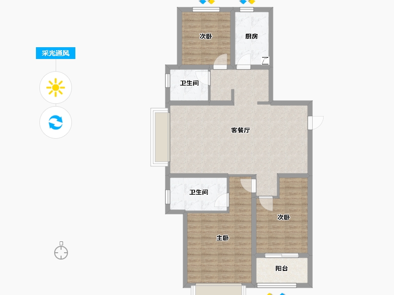 山东省-青岛市-海信观澜住宅-96.31-户型库-采光通风