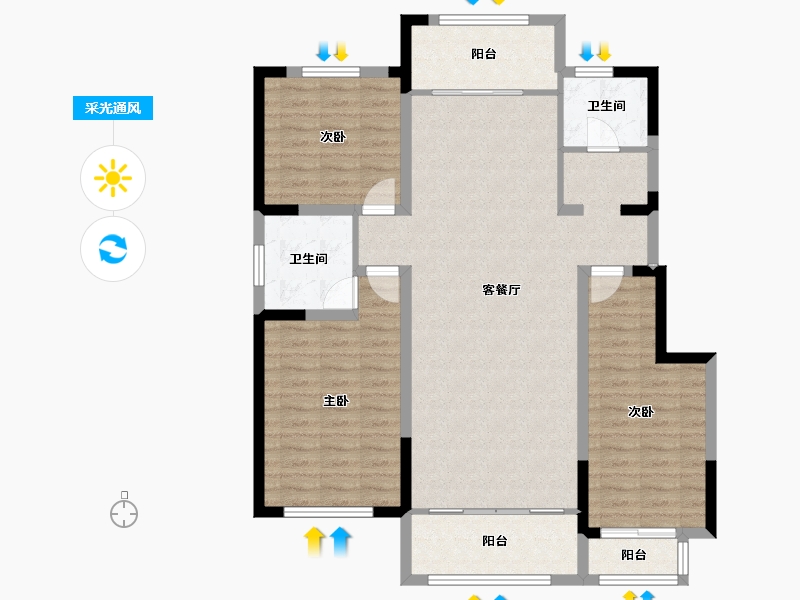 宁夏回族自治区-银川市-金地花园B区-110.00-户型库-采光通风