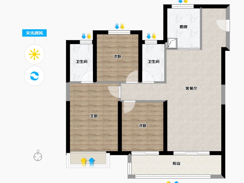 江苏省-镇江市-绿地·翠园-85.52-户型库-采光通风