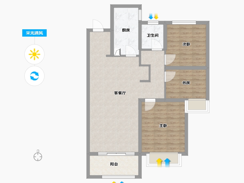 山东省-青岛市-海信观澜住宅-80.00-户型库-采光通风