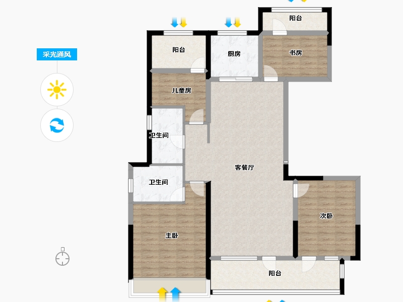 山东省-烟台市-中南熙悦-130.00-户型库-采光通风