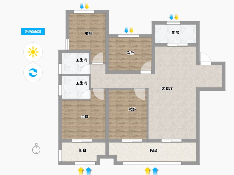 安徽省-淮北市-濉溪龙记檀府-99.20-户型库-采光通风