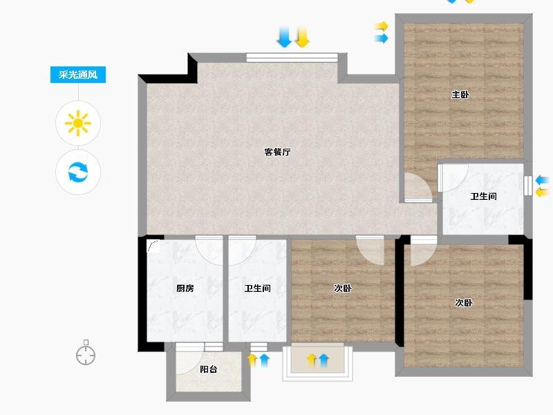 山东省-济南市-甜城国际社区-85.85-户型库-采光通风