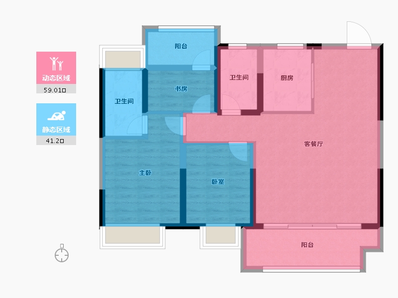 江苏省-盐城市-新城云图时光-89.60-户型库-动静分区