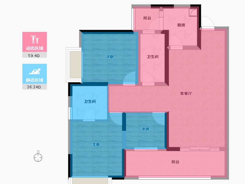 重庆-重庆市-涪陵海怡天公园九里-84.54-户型库-动静分区