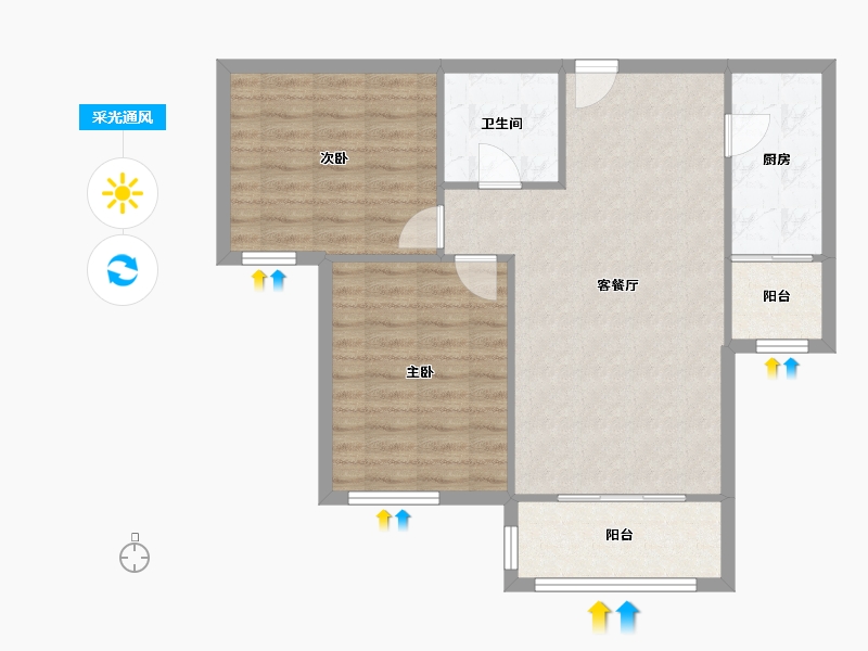 河北省-廊坊市-天园小区-72.00-户型库-采光通风